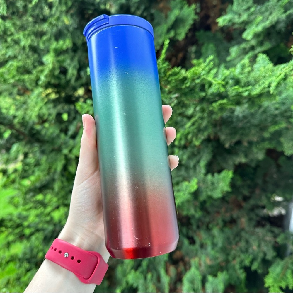 Starbucks 2020 16oz Stainless Steel Travel Mug Blue Green Red Collectible - Picture 2 of 8
